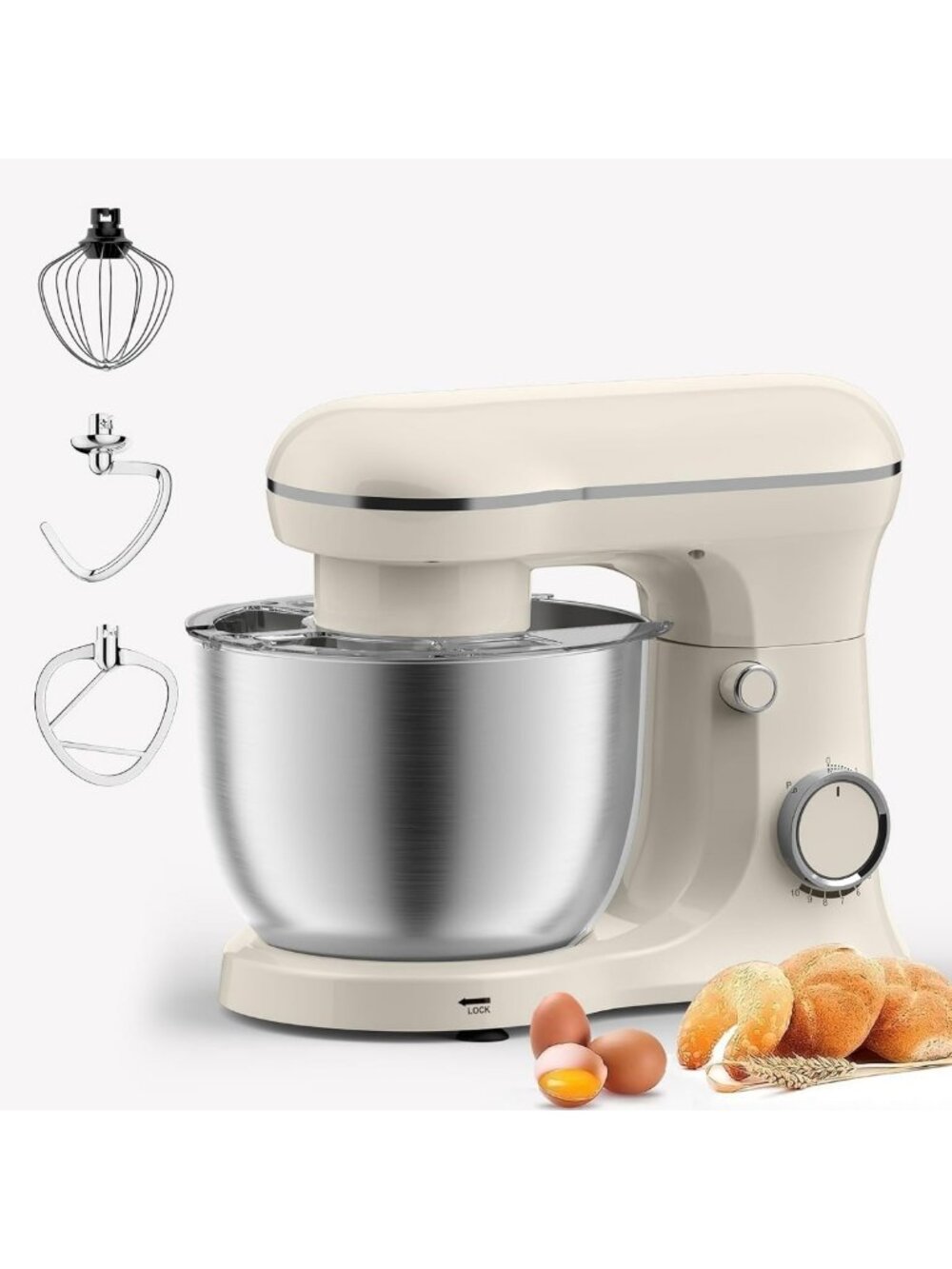 10-Speed 6.5QT Stand Mixer - Stainless Steel Electric Mixer for Baking & Cooking